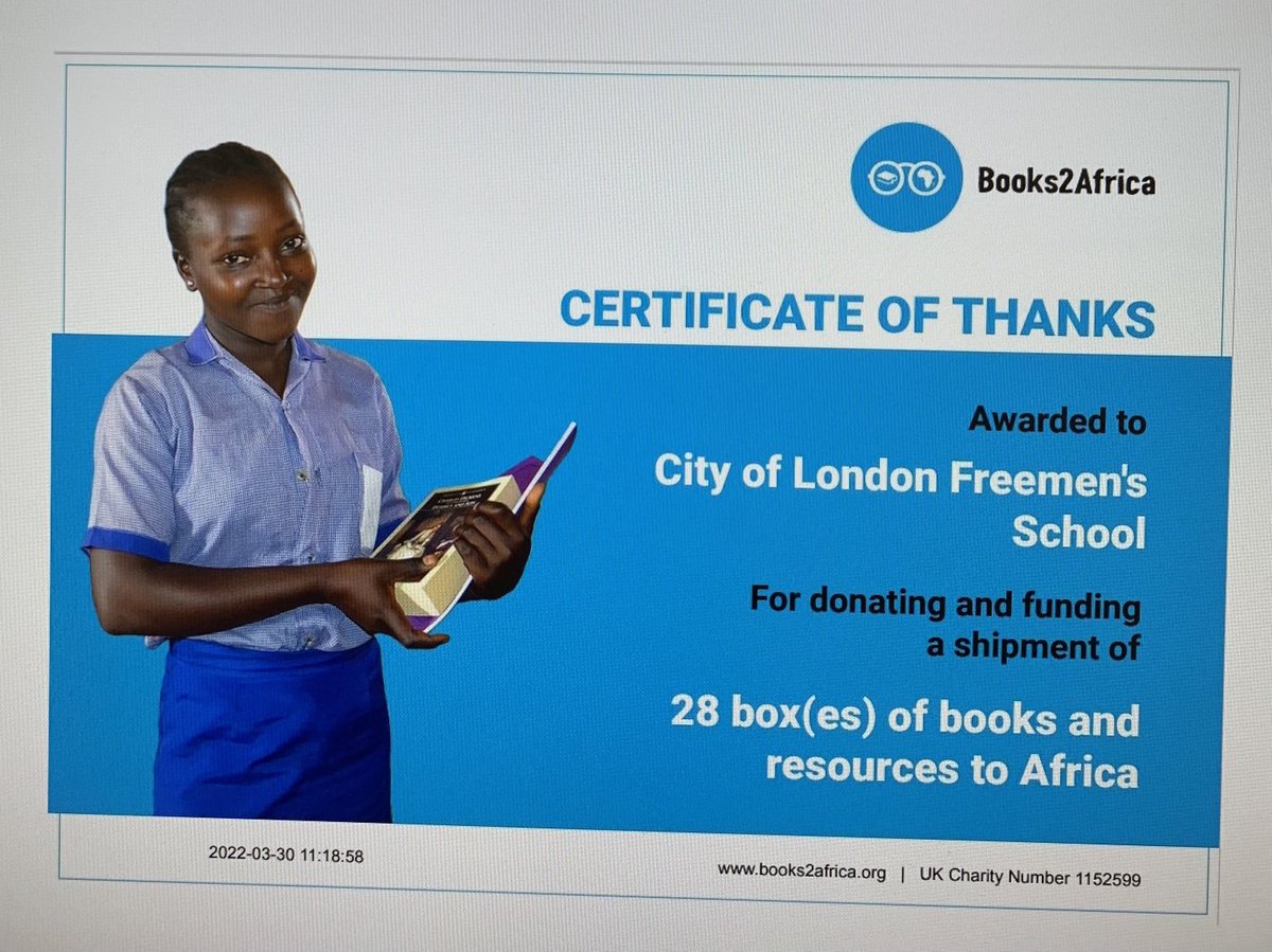 FreemensCAP's tweet photo. Very happy to have donated over 1200 old textbooks to ⁦@Books2Africa⁩ #powerofpartnerships #LoveFreemens https://t.co/Eb6BwhttBE