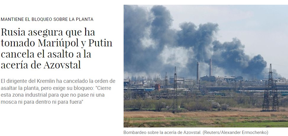 nachomdeo's tweet photo. Putin ordenó frenar el asalto a la acería de Azovztal donde resisten los ucranianos y anunciar la “liberación” de Mariupol. La nueva fase de la batalla por Ucrania pareciera enfrentar a Rusia a un dilema político y estratégico complejo. Veamos que sucede en el frente de batalla https://t.co/F2cuYtu3zc