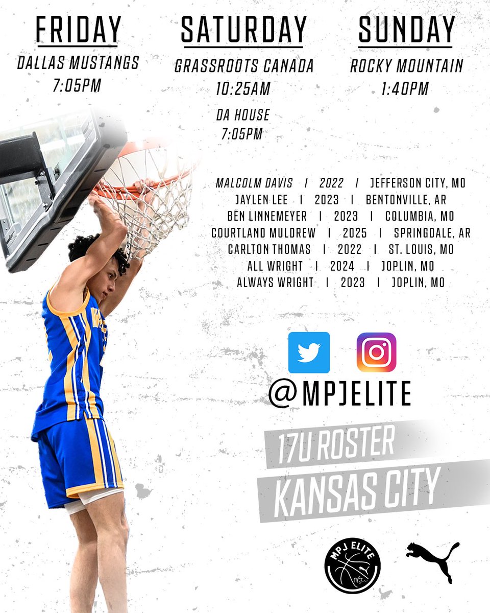 🚨  17u Roster + Schedule
🗓 April 22nd-24th (Live Period)
📍 Kansas City, MO