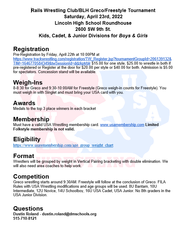 Info for Saturday! #RWCFRECO <a href="/IowaUSAW/">Iowa/USA Wrestling</a>