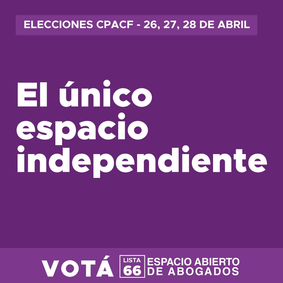 eada_ok's tweet photo. 🟣 Somos la única ᴏᴘᴄɪᴏ́ɴ ɪɴᴅᴇᴘᴇɴᴅɪᴇɴᴛᴇ ʏ ᴀᴘᴀʀᴛɪᴅᴀʀɪᴀ. A diferencia de las otras listas, no tenemos compromisos políticos que nos impidan la defensa de los/as matriculados/as. 

🗳 Este 26, 27 y 28 votá #EADA Lista 66 | Espacio Abierto de Abogados y Abogadas https://t.co/hFBb6eHFNQ