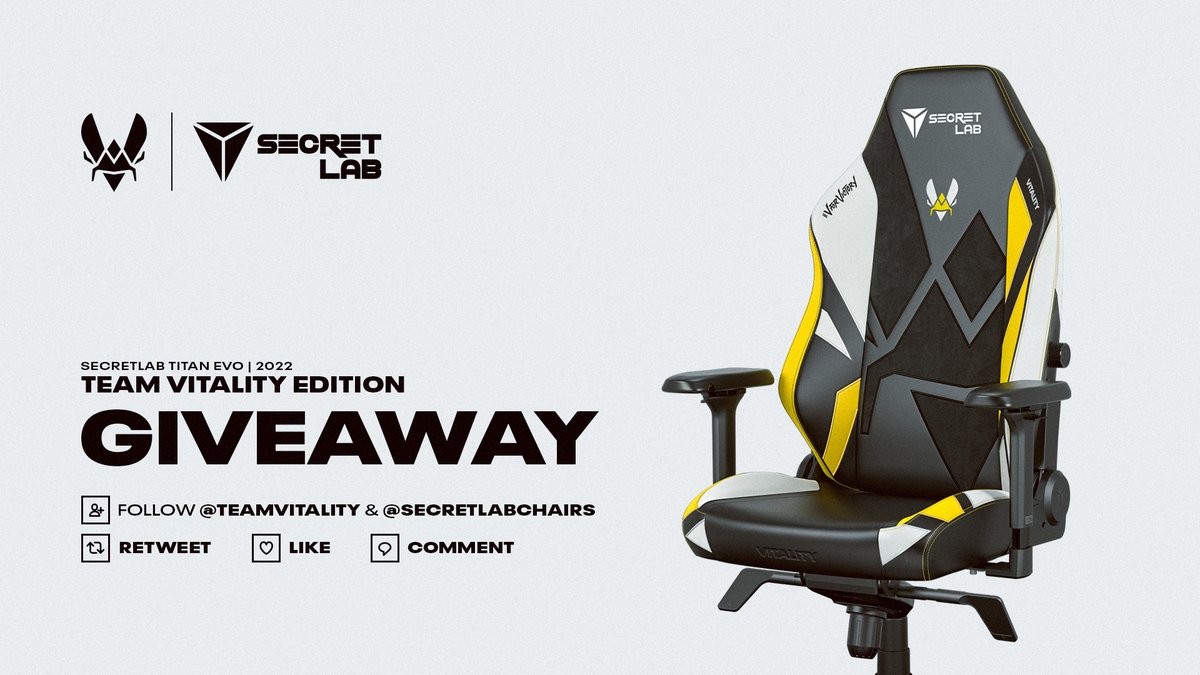 GIVEAWAY 🚨 Try to win the brand new @secretlabchairs TITAN Evo 2022 Team Vitality Edition To get this chance 🎁 ✅ Follow @TeamVitality & @secretlabchairs ♥️🔁 Like & RT this tweet 💬 Tag your favorite duo partner DRAW 25/04 GLHF