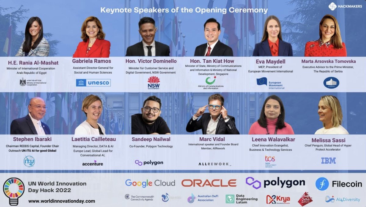 HackmakersDAO's tweet photo. A sneak peak of our keynote speakers in tonight's Opening Ceremony for the #WorldCreativityandInnovationDay Hackathon! 🌏Join us live at 10:00 PM AEST to hear more!
https://t.co/BY7zeiAf31

#technology  #NFTCommunity #blockchains #Polygon #SDGs #NFTMarketplace #Metaverse https://t.co/OhrrJfcPda