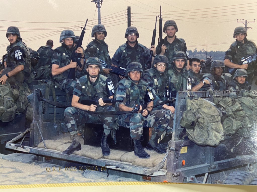 Korean_DMZ_Vets's tweet photo. 1990 - Up on the Z - Looks to be QRF (Quick Reactionary Force.  If you look at the bottom of the 2 1/2 ton bed, notice sand bags!  That is to protect troops from landmines!  Photo courtesy of Jonathan Silk. #upontheZ  #warriorbase #dmzwar #dmz #1990s #korea #rok #2id https://t.co/hcg3Be2szV