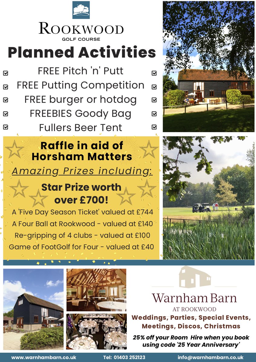 Sunday 8th May - a wonderful FREE EVENT!

🎉🎂 Help us celebrate 25 years at Rookwood Golf Course &amp; The Warnham Barn 🎂🎉

We'd love it if you shared this post far and wide so all our local neighbours &amp; residents &amp; businesses know about the event &amp; come along to join in the fun!