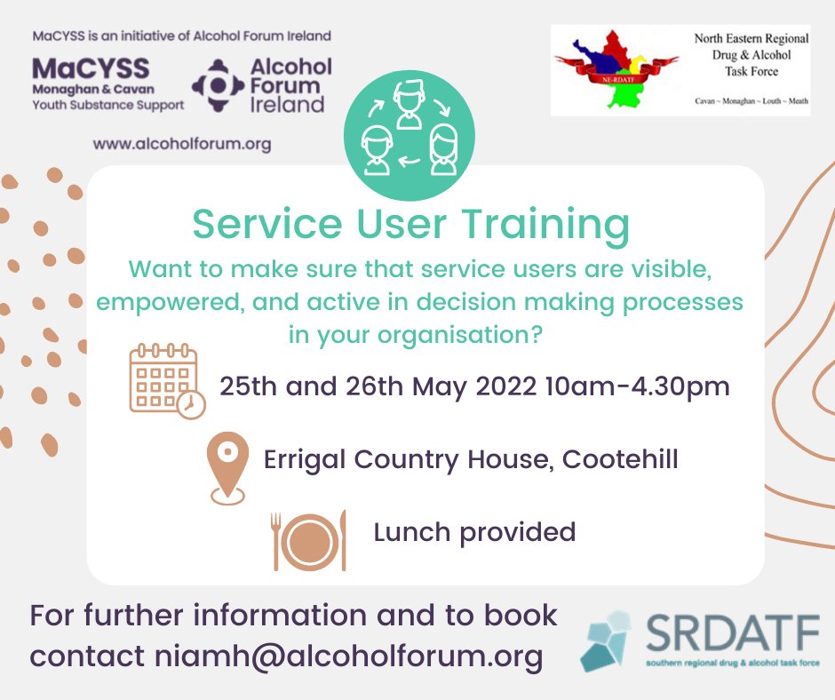 mac_yss's tweet photo. Upcoming training for #community, #voluntary, and #youth organisations and representatives of #statutory agencies in #Cavan &amp; #Monaghan @AlcoholForum @NorthTask https://t.co/CXUmjKVKYF