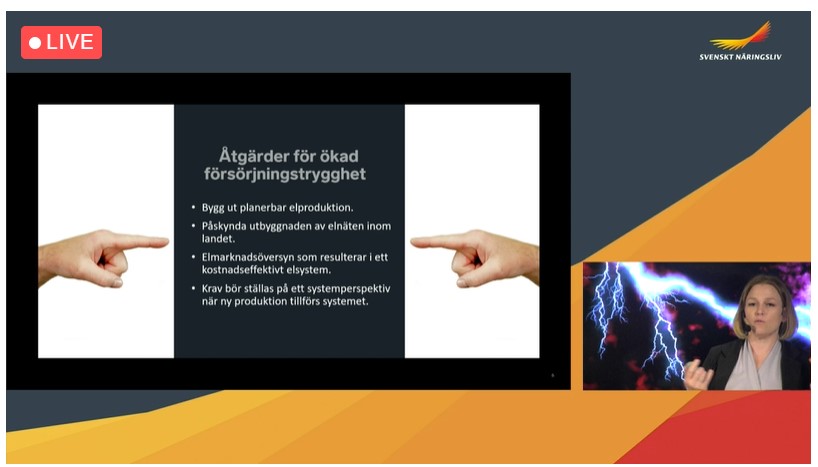 54 procent av <a href="/svenaringsliv/">Svenskt Näringsliv</a> medlemsföretag är oroliga för brister i elsystemet vilket påverkar investeringsviljan. Det säger <a href="/MarieKnutseny1/">Marie Knutsen-Öy</a>, som leder projektet Kraftsamling elförsörjning, om den utmanade svenska försörjningstryggheten. #UtmanadElförsörjning #svpol