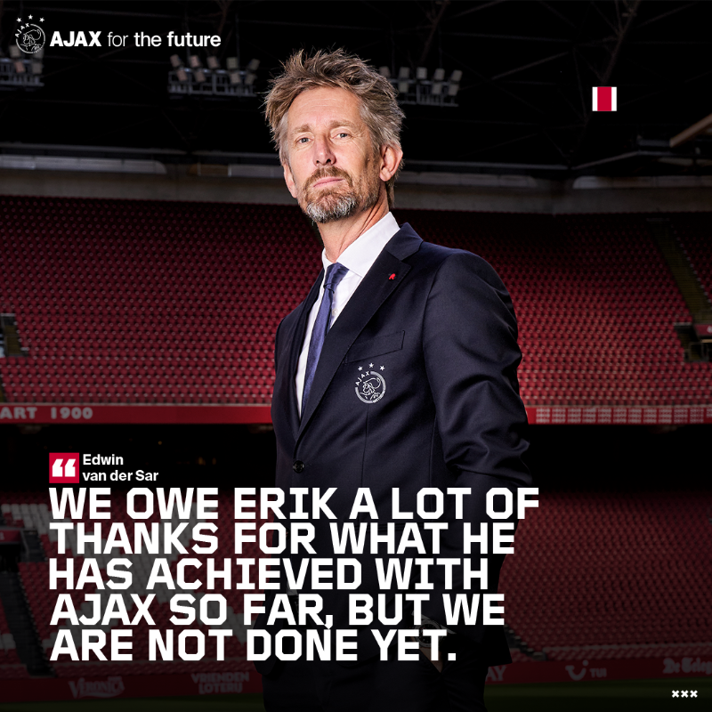 AFCAjax's tweet photo. Ten Hag &amp; @VdSar1970 respond to the coach's move to @ManUtd.