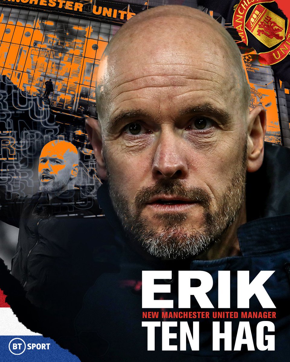footballontnt's tweet photo. It's now OFFICIAL! 🔴⚫️

Erik ten Hag is Manchester United's new manager ✍️ 

The Dutchman has signed a contract until June 2025, with the option of a further year. https://t.co/vNXENKqO0f