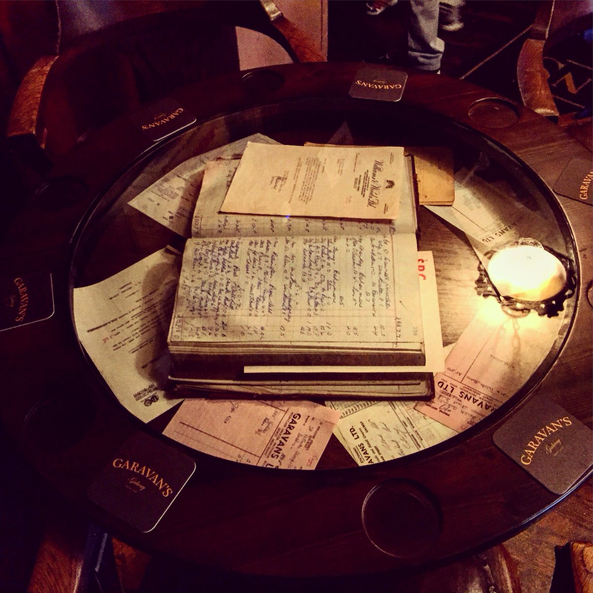 #RaisingIrishSpirits Day3 In award-winning whiskey bar @GaravansBar, Galway, the original bar counter, installed in 1937, is still the same today! You can read the ledgers from their time as a Spirit Grocer displayed in the tables while you enjoy one of over 200 Irish whiskeys