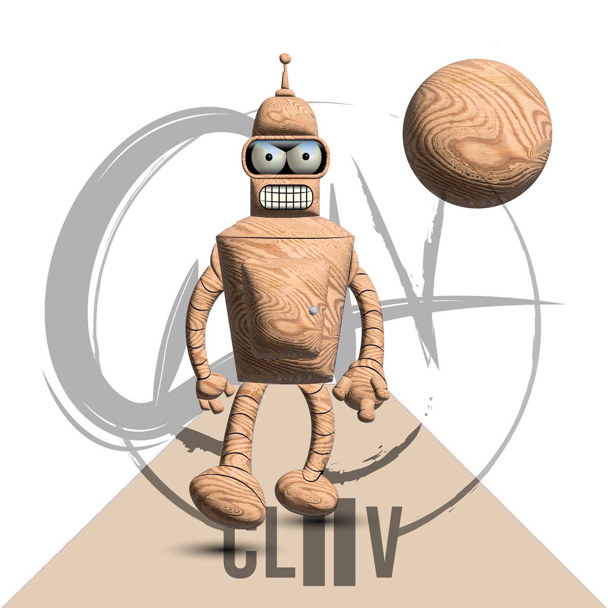 CliivD's tweet photo. ✍🏼 Bender #Futurama ! Mise à jour de @Illustrator avec la #3D et les matières du coup on s’amuse avec l’effet marbre, bois et Or . https://t.co/vW4FDnPeYa