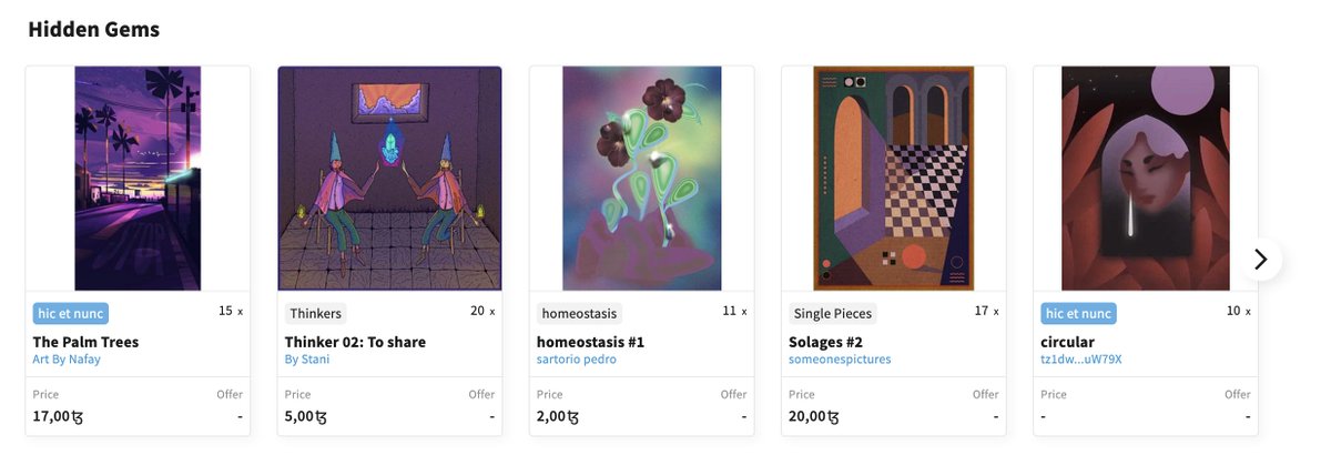 objktcom's tweet photo. Here are today's 5 hidden gems which are featured on the front page! 💎

1) The Palm Trees by @ArtbyNafay
2) Thinker 02: To share by @stani_by
3) homeostasis #1 by @sartoriopedro_
4) Solages #2 by @NftTessa
5) circular by @FlorestaYara https://t.co/uF7TnIyUhz
