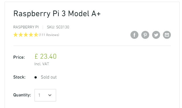 mdf200's tweet photo. Well, if you didn't order your #RaspberryPi3A+ yesterday for your #PiStorm, then too late! They're all gone!
Wow.... https://t.co/lRi5vrLI64