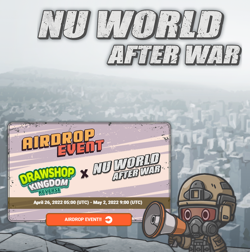support_nw's tweet photo. Nu World X Drawshop Kingdom Reverse (DKR)
#colaboration  #events 

💎 500 shelters #Airdrop 
😎 400 DKR NFT-Fi Stakers &amp; 100 Users.
⏰ Priod : 4/26, 2022 05:00 ~ 5/2, 9:00 (UTC)
🎉 Draw : 5/3, 2022 05:00 (UTC)

info🔗 : https://t.co/pP5EWyGQk5 https://t.co/emHxtygEBf