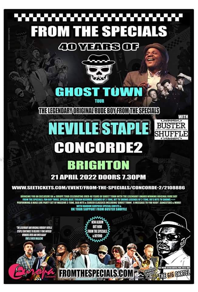 petenewmusic's tweet photo. Kicking of the 40 Years of Ghost Town tour with @NevilleStaple today @concorde_2 Lots more dates around the UK and Europe. Get tickets now! https://t.co/oxiqJJN3xl #originalrudeboy #ghosttown #fromthespecials #nevillestapleband #livemusic #uktour #ska #2tone #40yearsofghosttown https://t.co/8QodKvdb4O