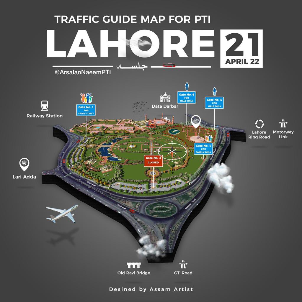 Venue Entrance Gates information for #LahoreJalsa attendees. 
Be there at Minar-e-Pakistan to witness the history in making!

#امپورٹڈ_حکومت_نامنظور