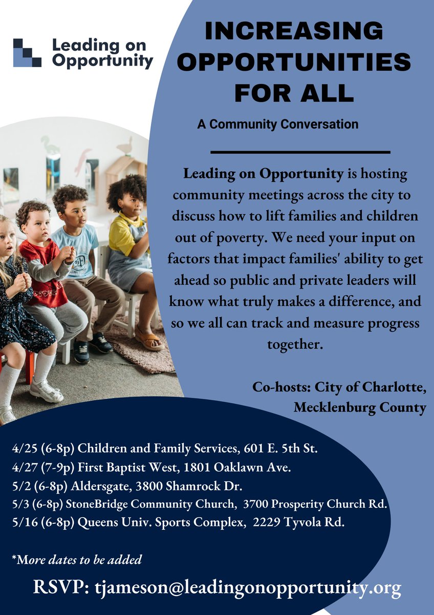 Leading on Opportunity is hosting a series of meetings with community members and neighborhood groups across the city in order to get input about how they should prioritize addressing specific factors to lift families and children out of poverty.