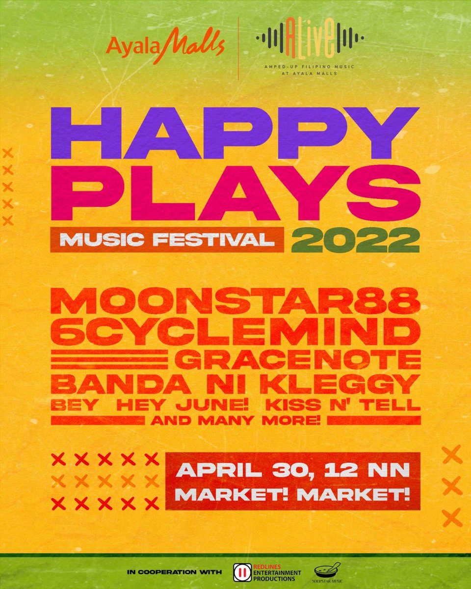 MarketMarketBGC's tweet photo. “Sandali na lang…"🎶 and you’ll finally experience the 1st HAPPY PLAYS MUSIC FESTIVAL ft. your fave OPM bands like @moonstar88band, @6cyclemind, @Gracenote, @BandaNiKleggy, @BeyMusicPH, @heyjunemusic, @KissNTellMusic and more on April 30, 12nn at the Activity Center! https://t.co/sPKyLDN7Fr