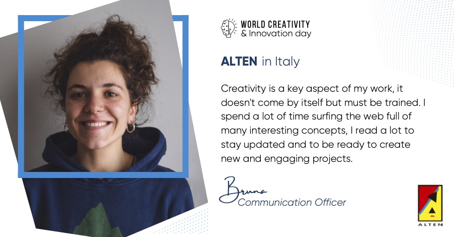 altenitalia's tweet photo. Creatività e innovazione sono elementi fondamentali in #ALTEN e ci permettono di trasformare i progetti in successi tecnologici e all'avanguardia!

In occasione del World #Innovation &amp; #Creativity Day alcuni colleghi ci raccontano cosa significa per loro creatività ed innovazione https://t.co/pYgyeEZoOf