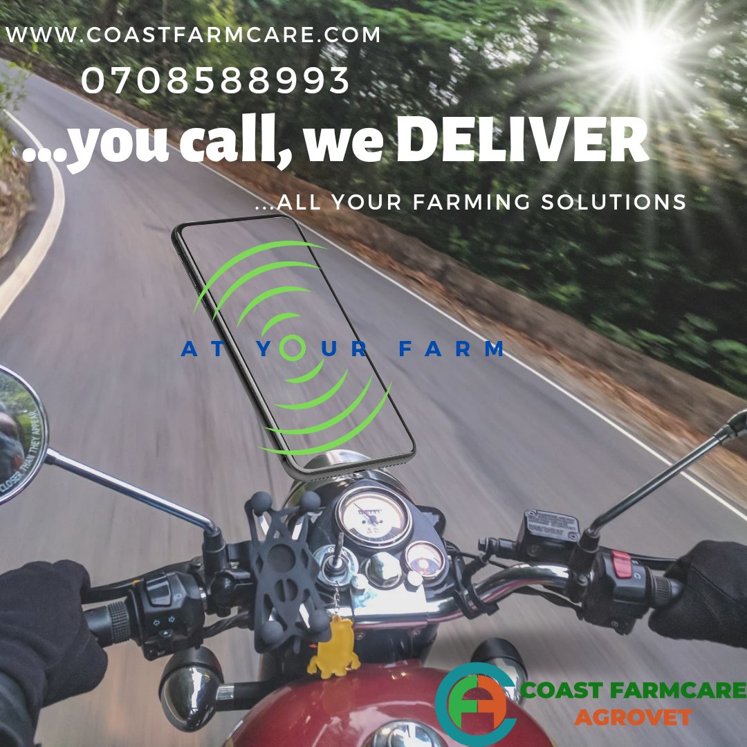 Relax and have your orders delivered at home. You don't have to mind anymore travelling to buy your farm inputs. Make that call and we are at your doorstep. For enquiries call, 0708588993. For all your farming solutions.