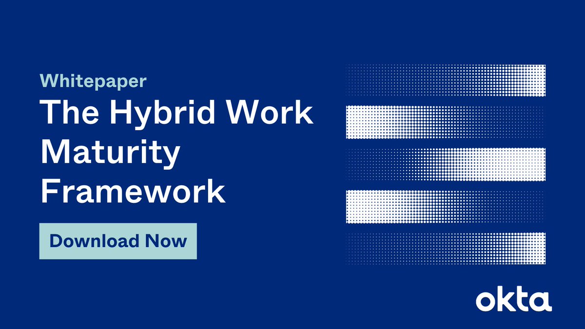 OktaTim's tweet photo. Identity plays a key role in establishing trust in the dynamic, hybrid workplace.

This framework outlines how #IAM can help your organisation achieve #HybridWork Maturity by focusing on 4 key areas. https://t.co/k25WZwwYqK https://t.co/YuLumZDofS