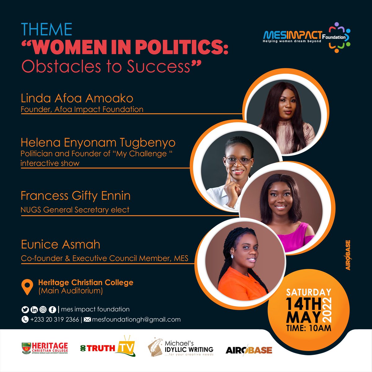 MESImpactFdn's tweet photo. Women are underrepresented in the halls of political and economic power and overrepresented in poverty. Make a date with us to empower young women and change the narrative. @enninfrancess_ @truthtvghana @hccghana https://t.co/hXkI5OgmcM