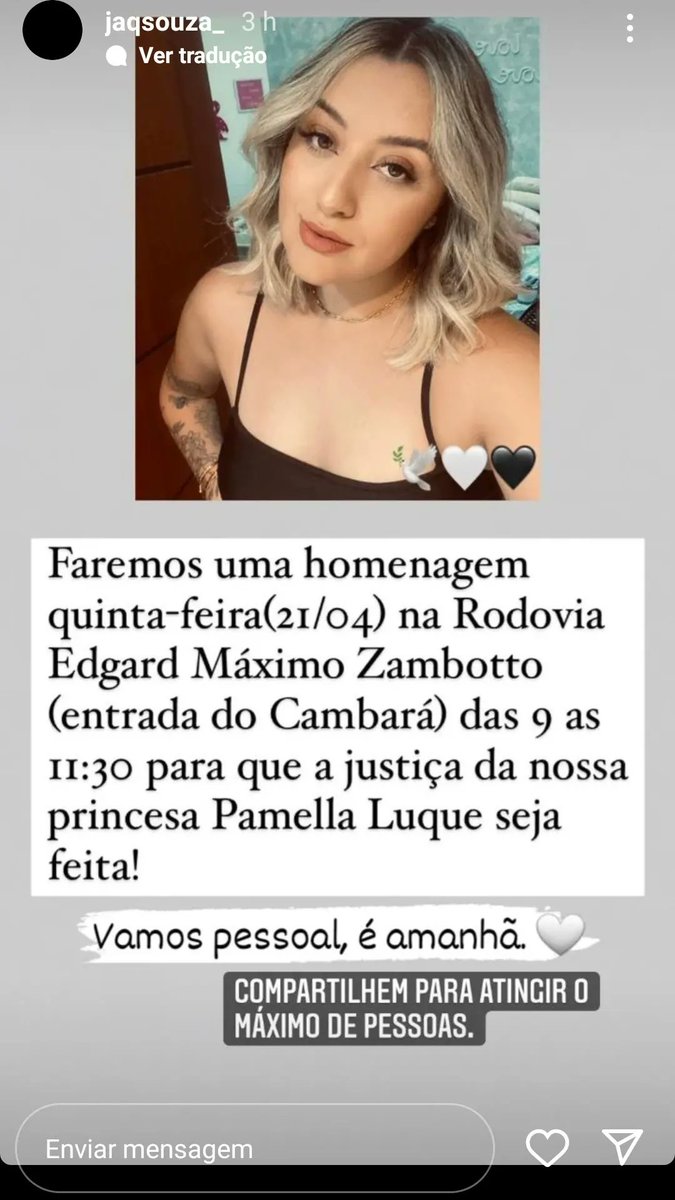 ClauSouza82's tweet photo. Bom dia pessoal.
Já já será a homenagem a Pam.. Torcendo para conseguirmos justiça e a motorista que a atropelou e matou ser presa
@balancogeral https://t.co/TZNhEclp4b