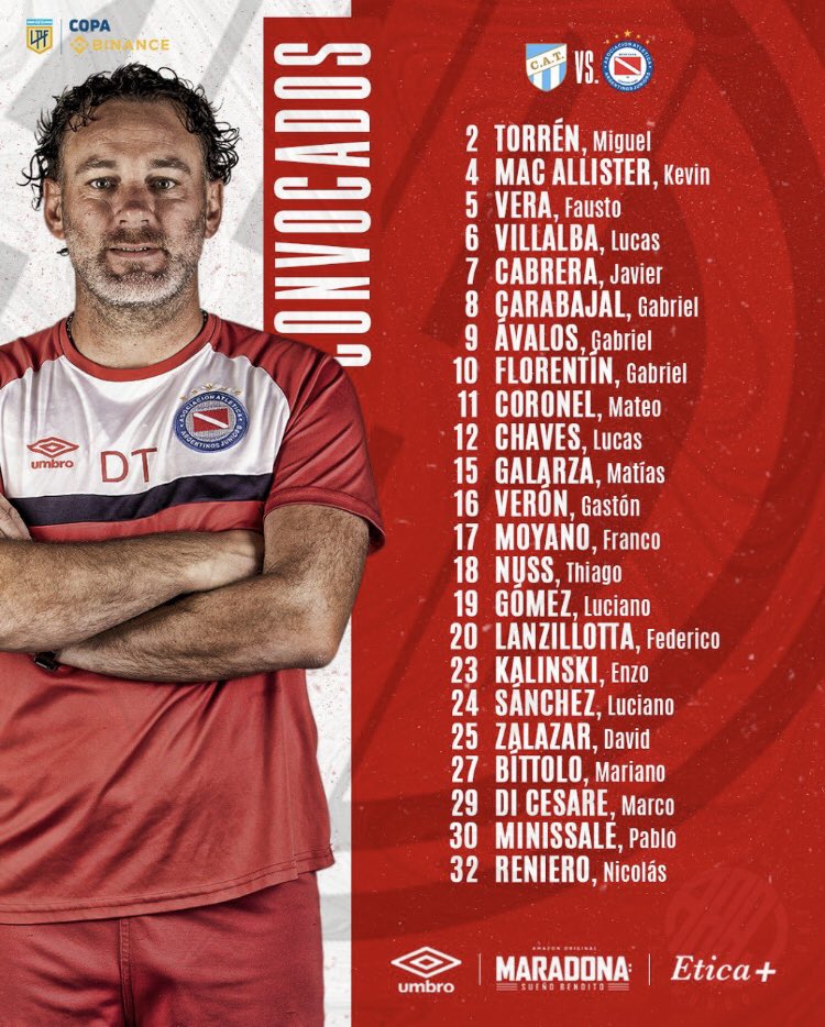 #AAAJ ⚽️ARGENTINOS'UN MAÇI VAR!!!! 

🏆 <a href="/binance/">Binance</a> Kupası
🆚 Atlético Tucumán 
🏟️  Monumental José Fierro Stadı
⏱️🇹🇷 TSİ 00.30
⚖️ Néstor Pitana
📺 Türkiye yayını yok
#️⃣ #VamosBicho