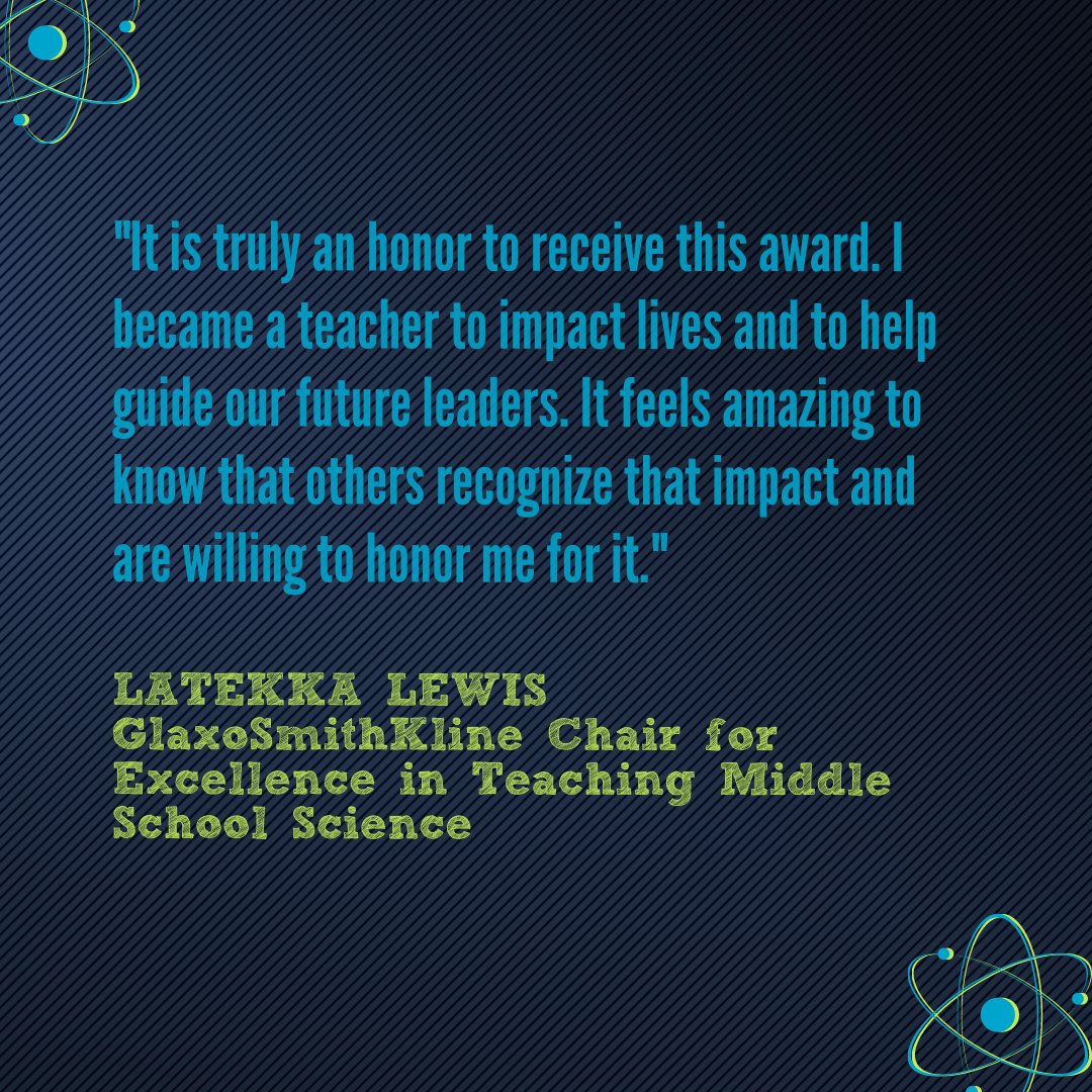 CHC_PSF's tweet photo. Congratulations to LaTekka Lewis for winning the GlaxoSmithKline Chair for Excellence in Teaching Middle School Science. She became a teacher to impact lives and grow leaders -- and that she's doing! 
#chcpsf #teachingawards #chccs https://t.co/d27QrB2tx4