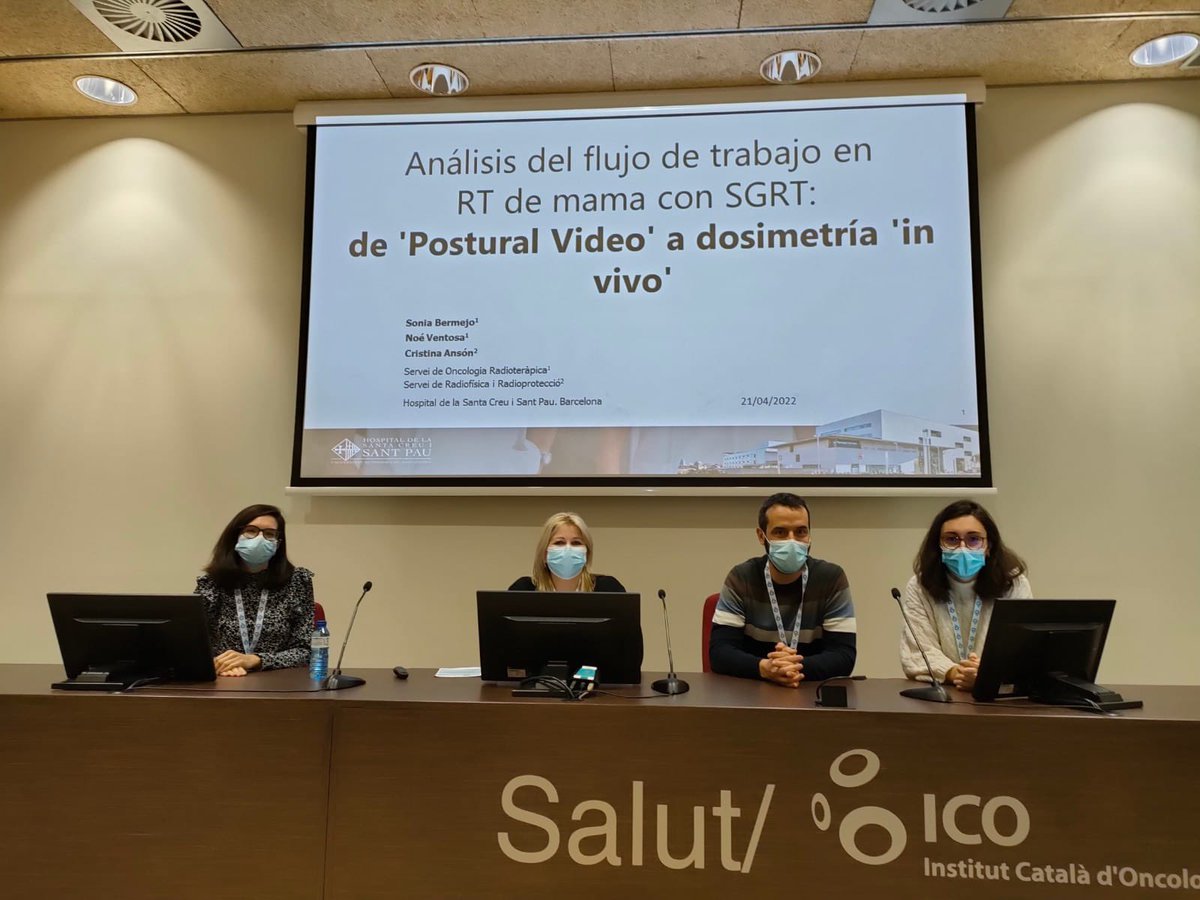 OncoRadSantPau's tweet photo. Els nostres companys han presentat els treballs "Anàlisis del flux de treball en RT de mama amb SGRT:del 'postural video' a la dosimetria in vivo" i "Importància de la calibració específica de SRS guiada amb SGRT" a la Reunió de la Comuninat de SGRT. Bravo companys! #santpau ⚡️💪 https://t.co/IG3DXgQ2R5