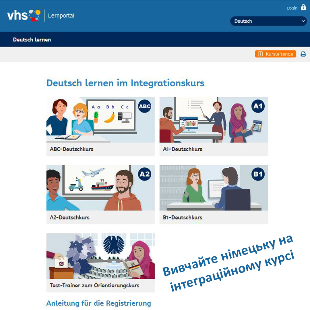 Das Lernportal der Volkshochschulen bietet jetzt Deutschkurse auch auf Ukrainisch an. Einfach kostenlos registrieren und loslegen. Alle Infos unter: deutsch.vhs-lernportal.de/wws/9.php#/wws…