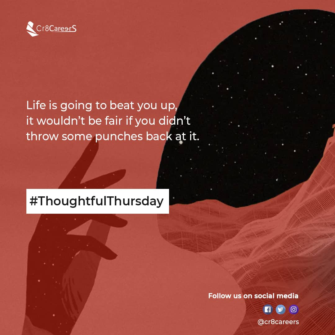 The only failure in life is actually giving up. We can think about giving up. But, really giving up is the end of the line. #ThoughtfulThursday > #Cr8Careers

🚦 #fearoffailure #punch #punches #thoughts #thought #thoughtful #givingup #dontgiveup #failing #lifedecision