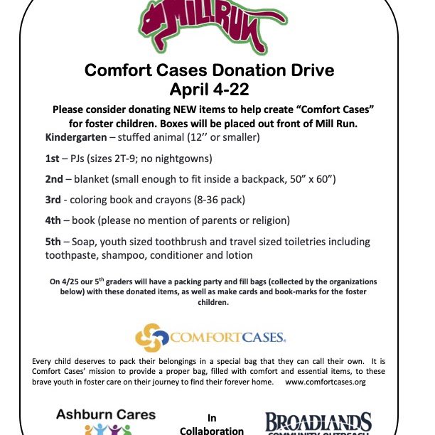 Please show your love and care for the youth by contributing to the Comfort Cases Donation Drive!! 

Tomorrow is the last day of collection!! 

With Ashburn Cares and Comfort Cases!!