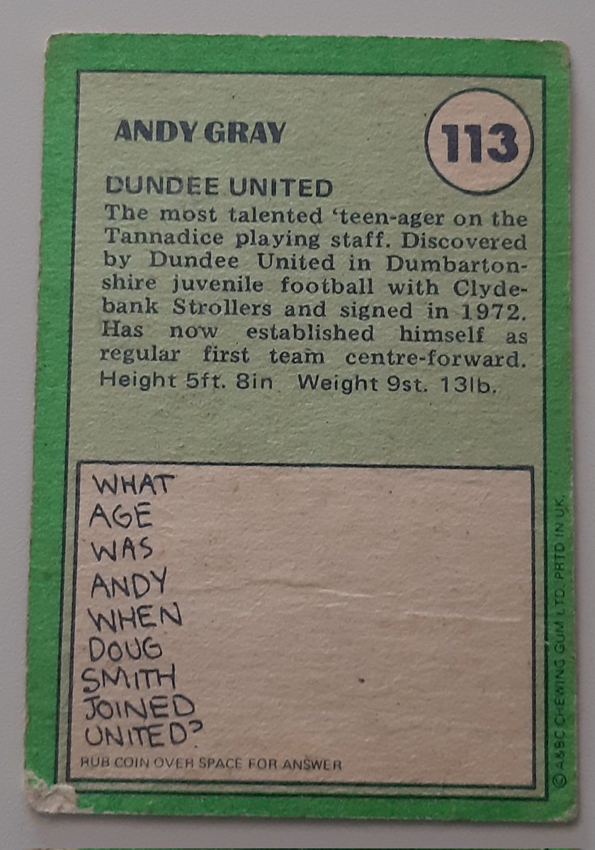 RBFootMem's tweet photo. Andy Gray, Dundee United
A&amp;BC Scottish 1974/75

#retro
#football 
#collectable 
#memorabilia https://t.co/xBj5z8XcCe