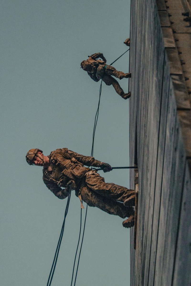 Look Out Below! U.S. Reconnaissance Marines with Maritime Raid Force, 31st MEU, rappel down a tower during Helicopter Rope Suspension Technique training on Camp Schwab, Okinawa, Japan, April 11, 2022. #ReadyAndCapable #IIIMEF #Readiness #Capability #Capacity #Lethality #USMC