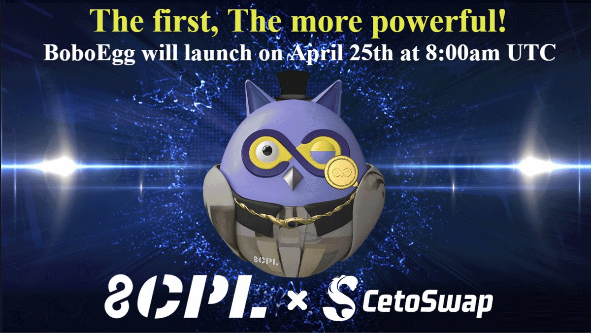 #BoboEgg - the first public minting project on 
@CetoSwap
 will launch on April 25th at 8:00am UTC

ICPL_Community &amp; ICP.Dog #NFTGiveaway: 15 NFTs + 50 WL

1⃣RT &amp;❤️&amp; tag 3 friends
2⃣Follow 
@ICPL_Community
 &amp; 
<a href="/icpdog/">ICP.Dog</a>
 3⃣Join Discord: discord.gg/nXNmYSAeDF
⏰36h