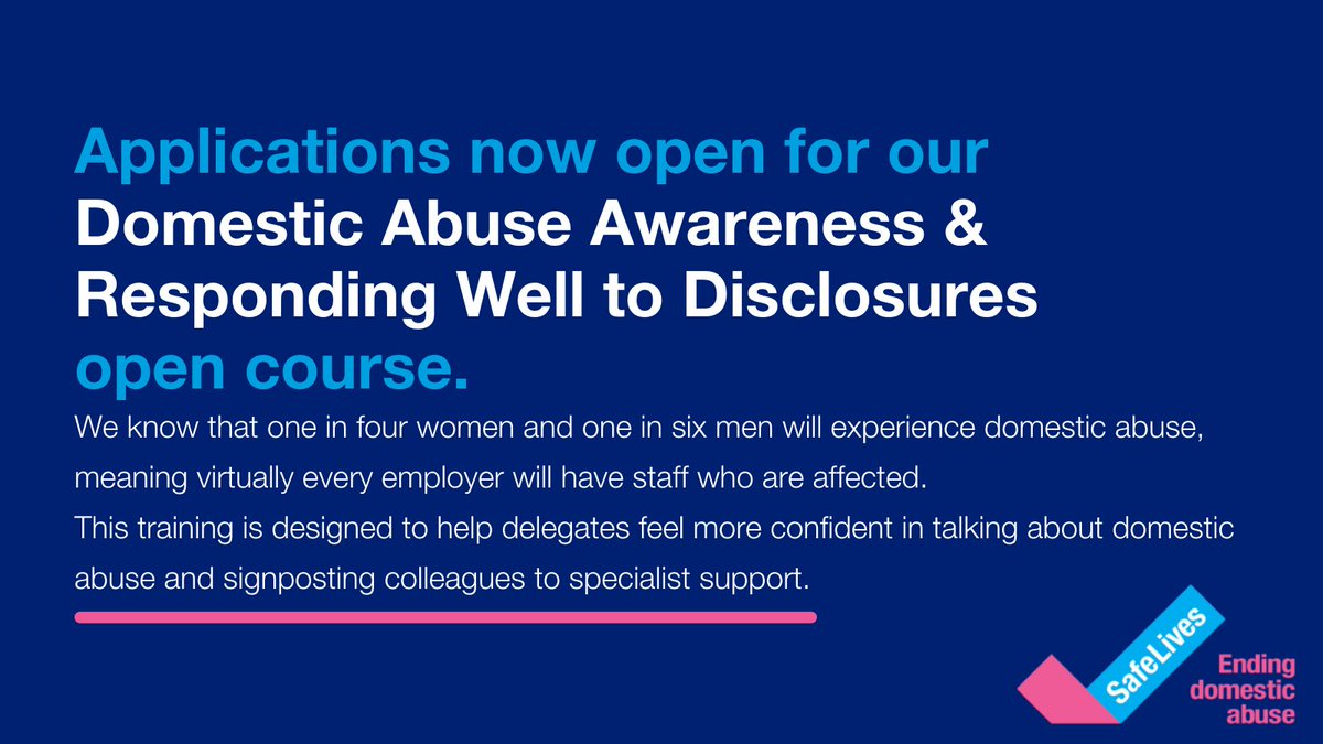 safelives_'s tweet photo. 1 in 4 women and 1 in 6 men will experience #DomesticAbuse, meaning virtually every employer will have staff who are affected. We are running a Domestic Abuse Awareness &amp; Responding Well to Disclosures open course in May. Find our more &amp; apply below: 

https://t.co/Km5cpjqwlc https://t.co/YMYv0z6RfL