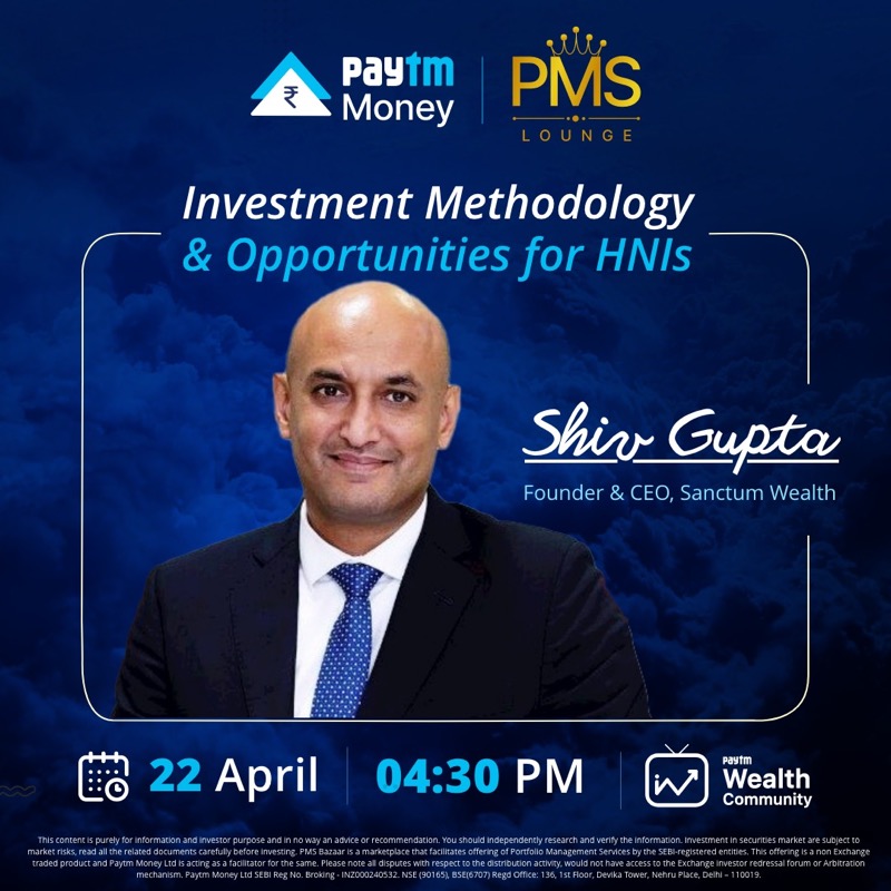 PaytmMoney's tweet photo. Looking to grow your investments with a good asset allocation strategy but don't have time to research? Join us on #PMSLounge as @ShivGuptaSWM, Founder & CEO, @SanctumWealth, shares insights on the investment methodology of HNIs & more.
Add to calendar- https://t.co/W1YfkY3Ks0