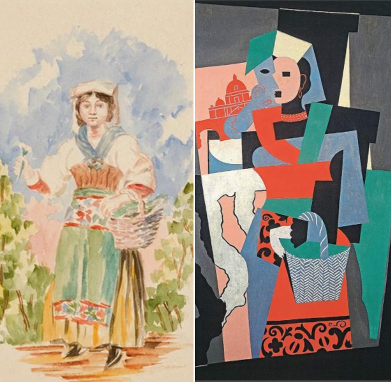 I always love demonstrating #Picasso's talent range in my lectures. Here we see the same Italian model painted in 1917, one realistic and another semi-abstract.
