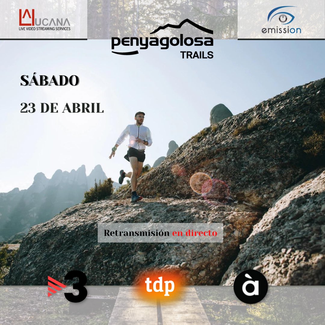 emissioneventos's tweet photo. @PenyagolosaTr ⛰

Este Sábado desde Castellón, junto a La Llucana Producciones, estaremos retransmitiendo esta apasionante carrera 🏃🏻

Podréis disfrutar en directo del evento en los siguientes canales de televisión:

➡️ @apunt_media 
 
➡️ @teledeporte 

➡️ @tv3cat https://t.co/ZW4EgQcrJb