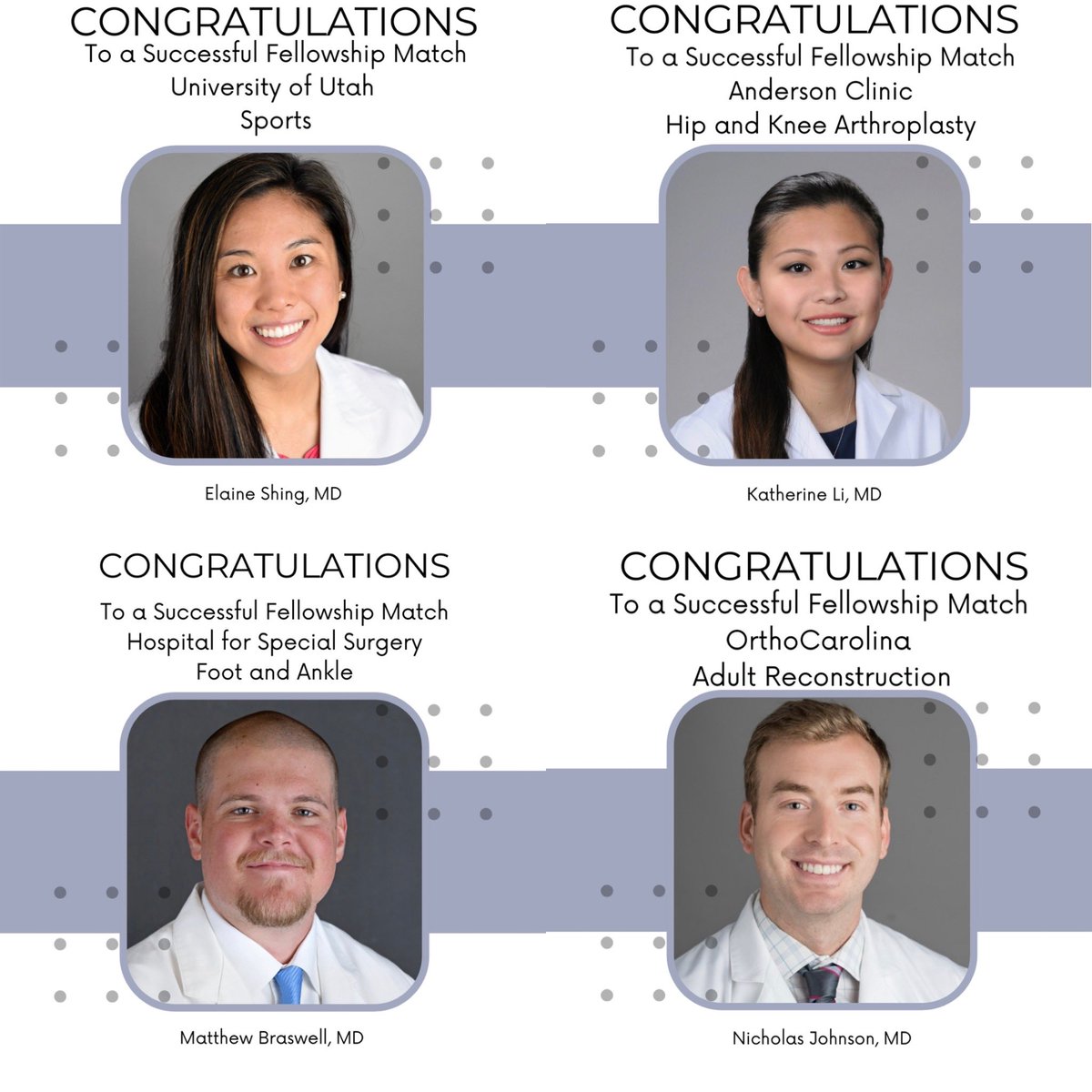 CMC_OrthoRes's tweet photo. Excited for this amazing class of PGY4s as they found out about their fellowship destinations this week! Top notch matches across the board! #futureisbright #makeusproud #5 is waiting for hand match! @OrthoCarolina @utortho @HSpecialSurgery @AndersonClinic @AtriumMSKI https://t.co/eqboopdSmX