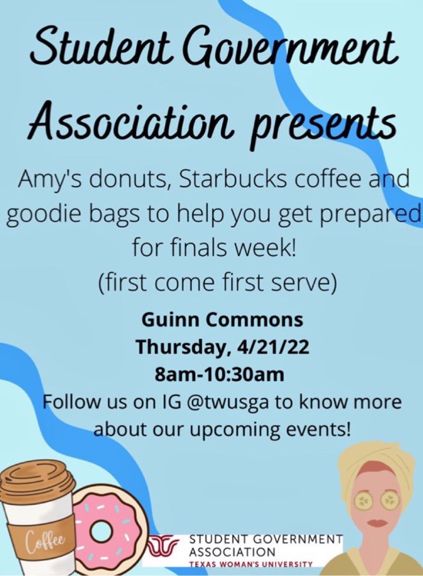 Join us this morning for some goodies. We will be located in Guinn Commons from 8-10:30am. #twusga
