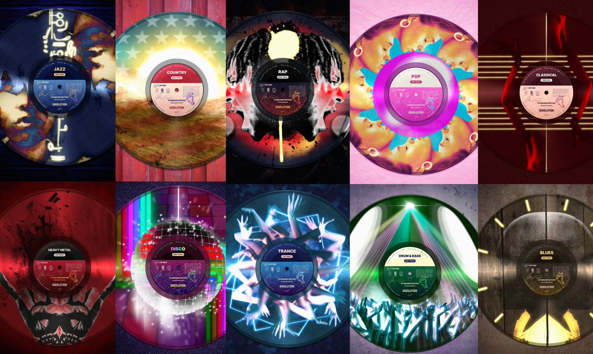gigolution's tweet photo. Not long to go!🚨12th May is when the Gigolution collection is available🚨
Which is your favourite? 🎶🎸🎤🎹🎵
#CNFT #CNFTCommunity #cnftproject #Cardano #CNFTdrop #ADA #Gigolution #vinylcollection https://t.co/UKJn5V9LuG