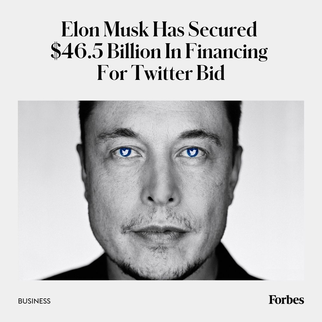 #ElonMusk says he’s secured $46.5 billion in financing for his #Twitter bid, an important disclosure seemingly meant to ease concerns about his commitment to the idea. trib.al/op7mfHb