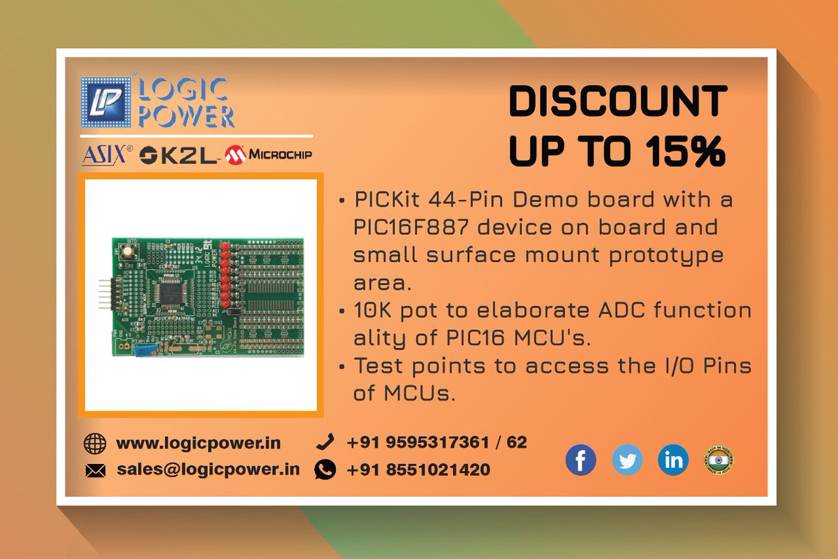 LogicPower1989's tweet image. Logic Power offers you the Most Cost Effective upto 15% discount on Production Programming Tool for PIC MCUs, Hurry!.
#LOGICPOWER #MICROCHIP #PICKIT #ICD #PRESTO #madeinindia  #AatmaNirbharBharat #PUNE  #punevaccination #PuneFightsCorona #punelive