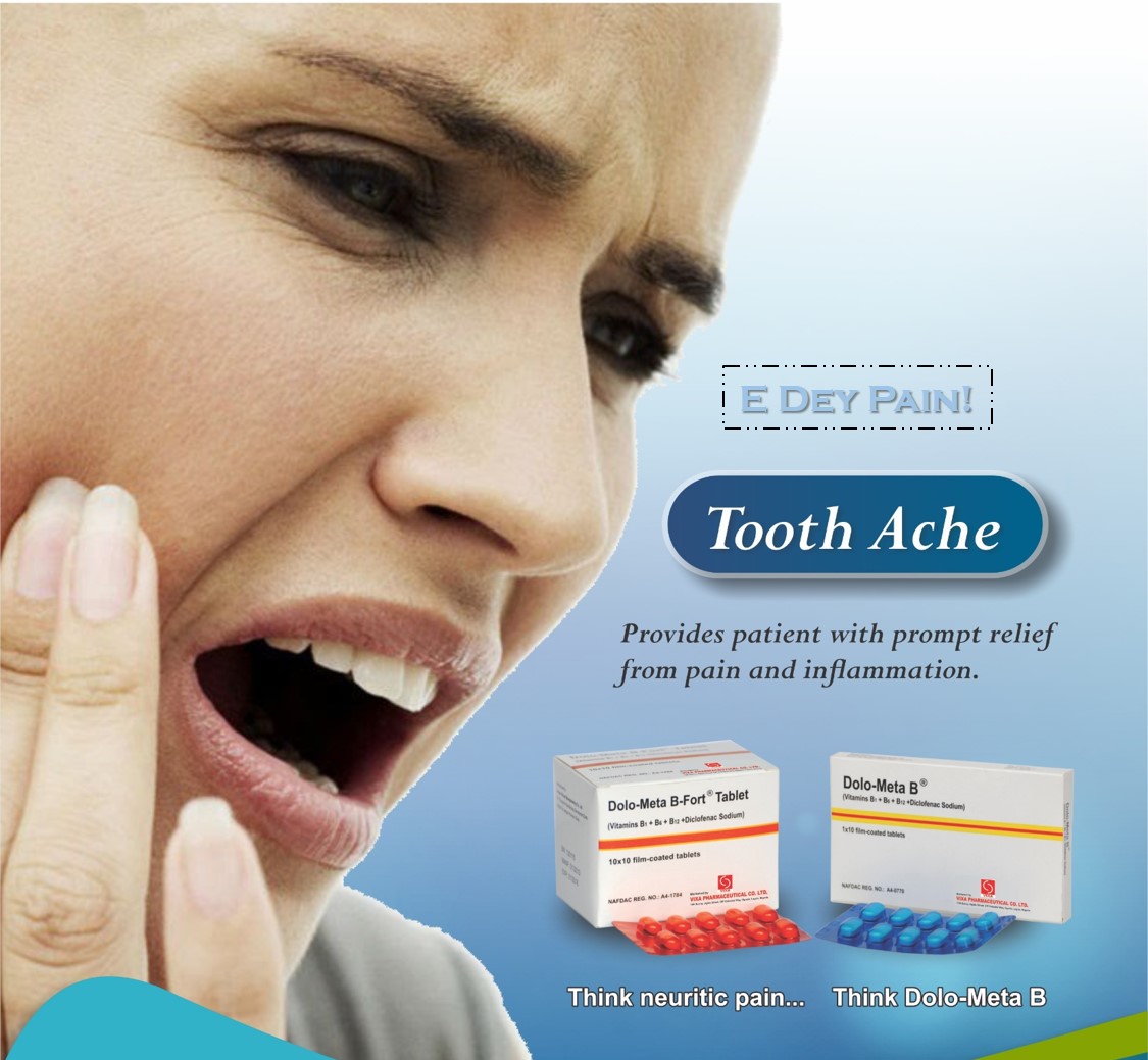 vixapharm's tweet photo. It's very hard to ignore an aching tooth while eating or going about one's day.

A toothache can present itself as a dull or sharp pain that may arise spontaneously on its own or by stimulation

Dolo-Meta B is available in pharmacy stores nationwide.

#toothache #Dolometab #pain https://t.co/gaqdxWlUHg