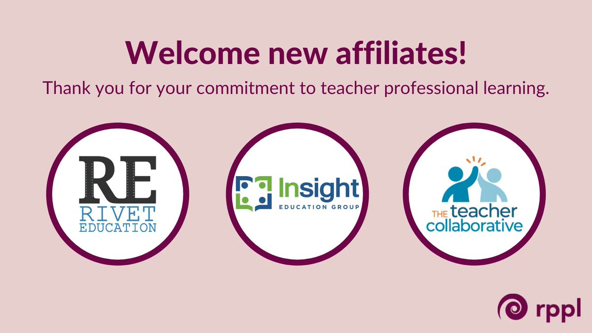 rpplpartnership's tweet image. We've welcomed new affiliates to the RPPL coalition. These amazing organizations believe students deserve great teachers, and they're committed to transforming teacher professional learning through research #k12 #edutwitter @Rivet_Education @InsightEdGroup @TheTeacherCoLab