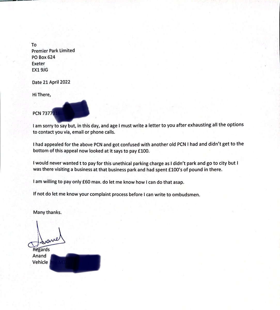 ARajpurohit's tweet photo. @premierparkltd you got all the ways to ask for payment but no ways then to send a postal letter to contact you all. I have send this letter hope you can close this matter and thanks for charging to have exceeded 11 min  parked at place were I spend £100's of pounds with my kids. https://t.co/Wzm8YqcQON