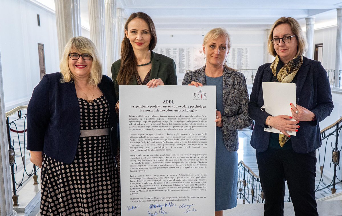 Apel ws. przyjęcia projektu ustawy o zawodzie psychologa i samorządzie zawodowym psychologów. 

Ustawa jest już w Sejmie i przeszła pozytywną opinię Komisji Ustawodawczej, nadszedł czas na pierwsze czytanie i pilne procedowanie! 

📄 klub-lewica.org.pl/aktualnosci/21…