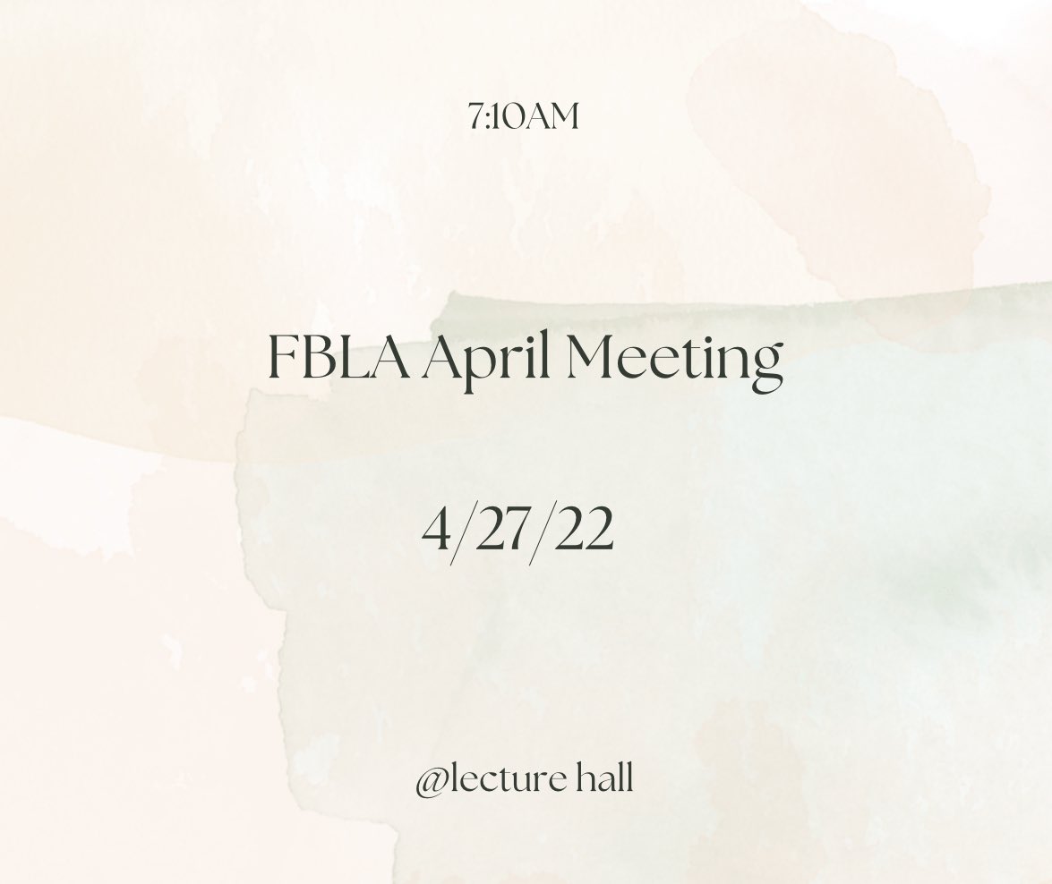 Meeting is NEXT WEDNESDAY!!
